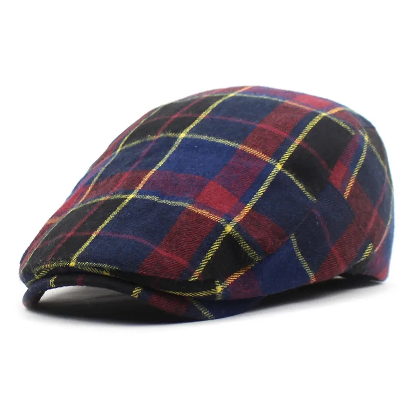 Newsboy Hat Spring Summer Plaid Cotton Men Flat Peaked Cap Women Painter Beret 30