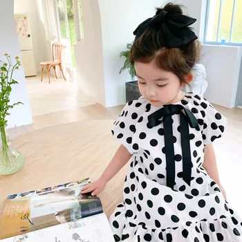 

Summer New Arrival Korean style cotton all-match heart dot pattern short sleeve sweet princess dress for cute baby girls