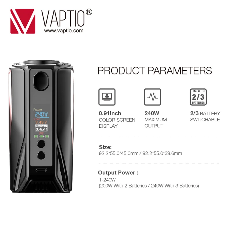 Billige Schiff aus GROßBRITANNIEN! VAPE KIT Original Vaptio N1 PRO200W LITE KIT Mit 2ml Zerstäuber   200W Box MOD Elektronische Zigarette verdampfer