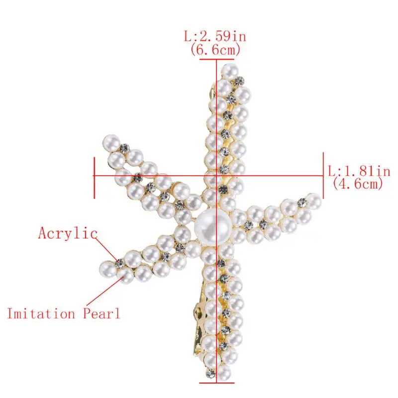 

Women Hairpin Jewelry Metal Texture Starfish Shaped Rhinestones Artificial Pearl Hairpins Cute Girls Temperament Duckbill Clip