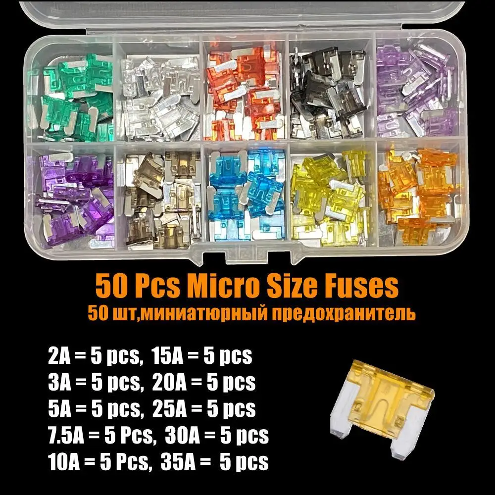 Micro Car Fuses 100 Pcs Auto Blade Fuse 2A 3A 5A 7.5A 10A 15A 20A 25A 30A 35A AMP Assortment In Storage Box car fuses kit
