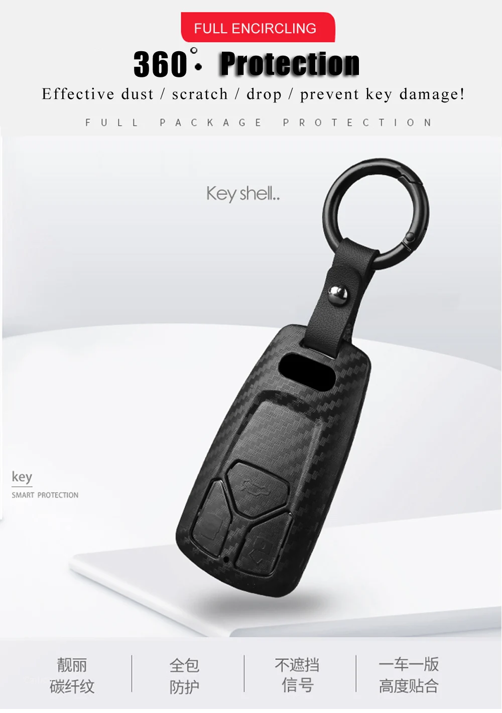 Keyforkess Car styling per Audi A6 RS4 S5 A3 Q3 Q5 S3 A4 Q7 A5 TT 2018 Car Key Bag Cover ABS decorazione custodia protettiva - Ha3057ff590474d3c9d038f754d93a194E