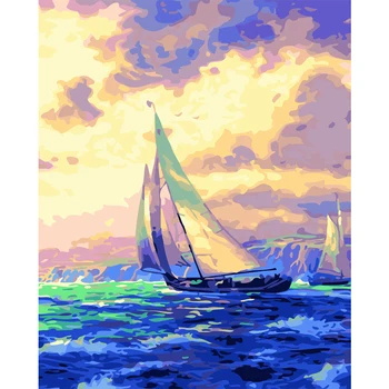

Painting By Numbers DIY Dropshipping Big size white sails of the sea Scenery Canvas Room Decoration Art picture Child Gift