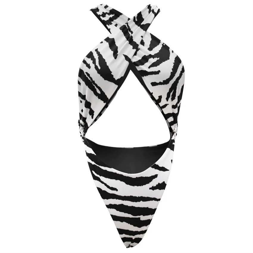 Reversivle Swimsuit Tanga One Piece Swimwear Tummy Cut Halter Monokini 2019 Tiger Skin Print Bathing Suit Beach Thong Badpak-2