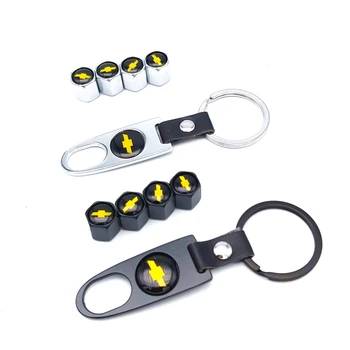 

Car-Styling 4Pcs metal Emblem Car Tire Valve Caps Case For Chevrolet Cruze Aveo Captiva Lacetti Auto Accessories with keyring