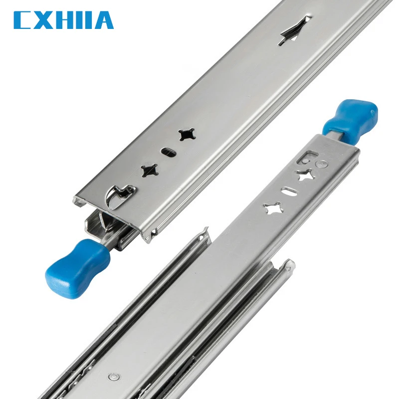 CXHIIA1 Pair (2 Pieces) Locking 53MM Width 120Kg Guide Rail Ball Bearing Telescopic Heavy Duty Drawer Slide