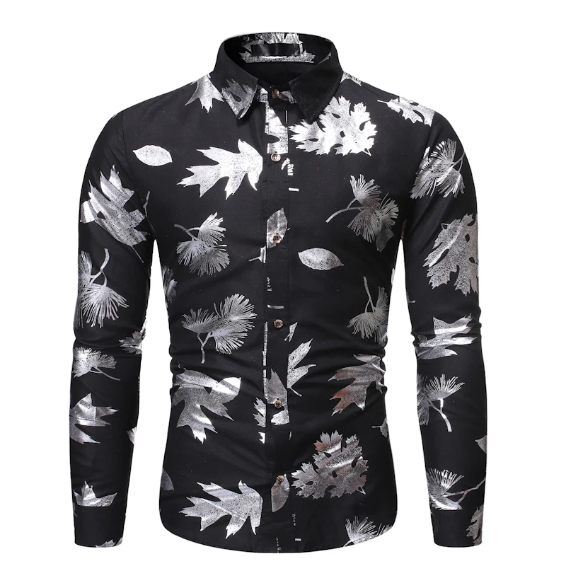 

2019 Mens Long Sleeve Shirt printing Shirt Male Tops Homme Temperament casual lapel man long sleeve flower shirt streetwear