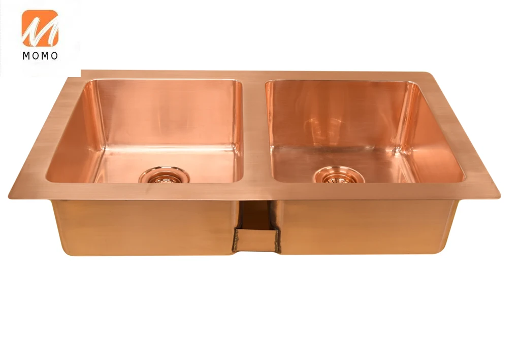 India Supplier Of Double Bowl Copper Kitchen Sink Hammered Copper Sink Double Square Undermount Kitchen Sink