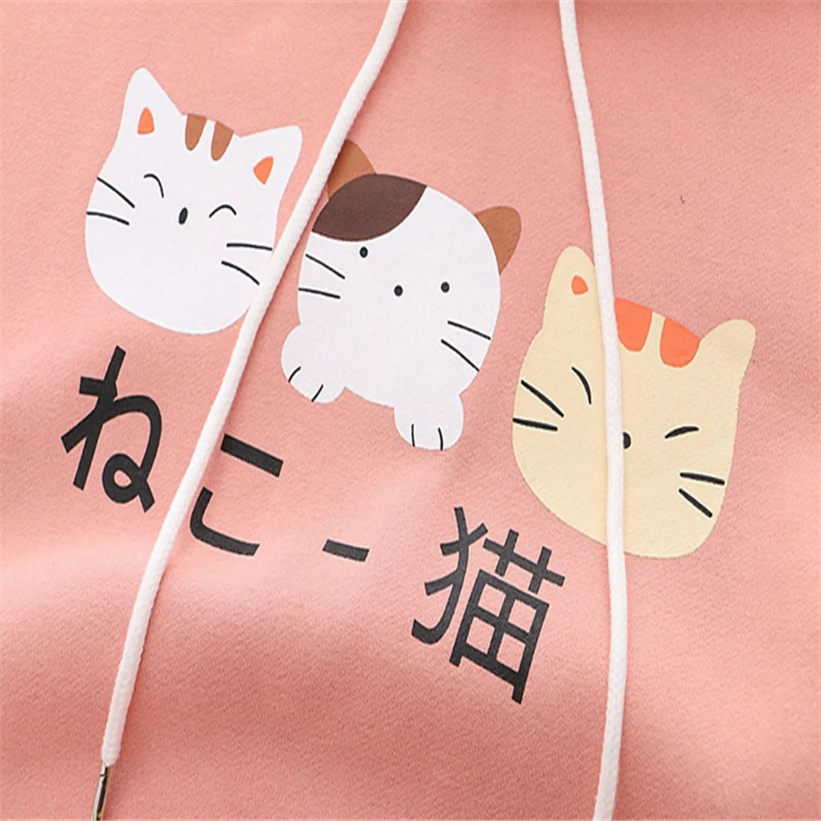 2022 Kawaii Hoodie Cat Ear Women Print Graphic Japanese Clothes Lolita Cute Cartoon Cat Ribbon Sweatshirt Teen Girl Pullover TOP sweatshirts for girls