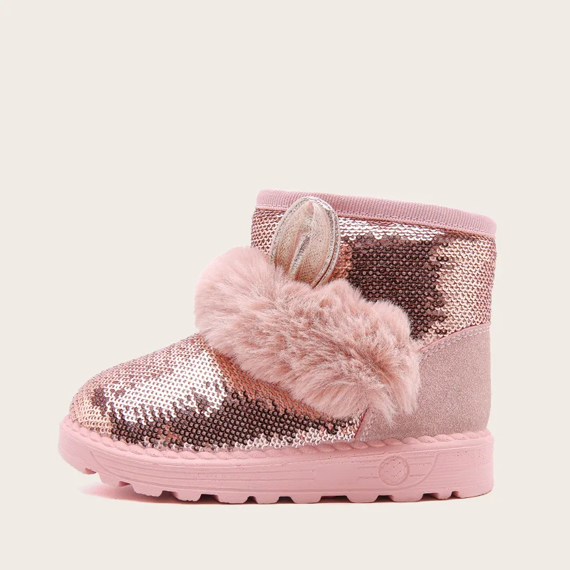 pink Scsech/зимняя обувь детская обувь для девочек зимние кожаные ботинки с блестками зимняя обувь с кроличьим мехом для девочек и мальчиков теплые ботинки для детей CHE27 - Цвет: pink