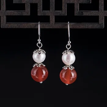 

LATS Really 925 Sterling Silver Pearl Agate Earrings 2020 New Korean Temperament Drop Earrings for Women Fashion Fine Jewelry