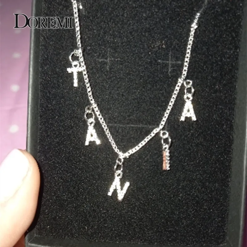 DOREMI 3A Zircon Personalized Gold Name Necklace with Letter Numbers Custom Copper Necklaces for Women Girl Font Pendant Choker