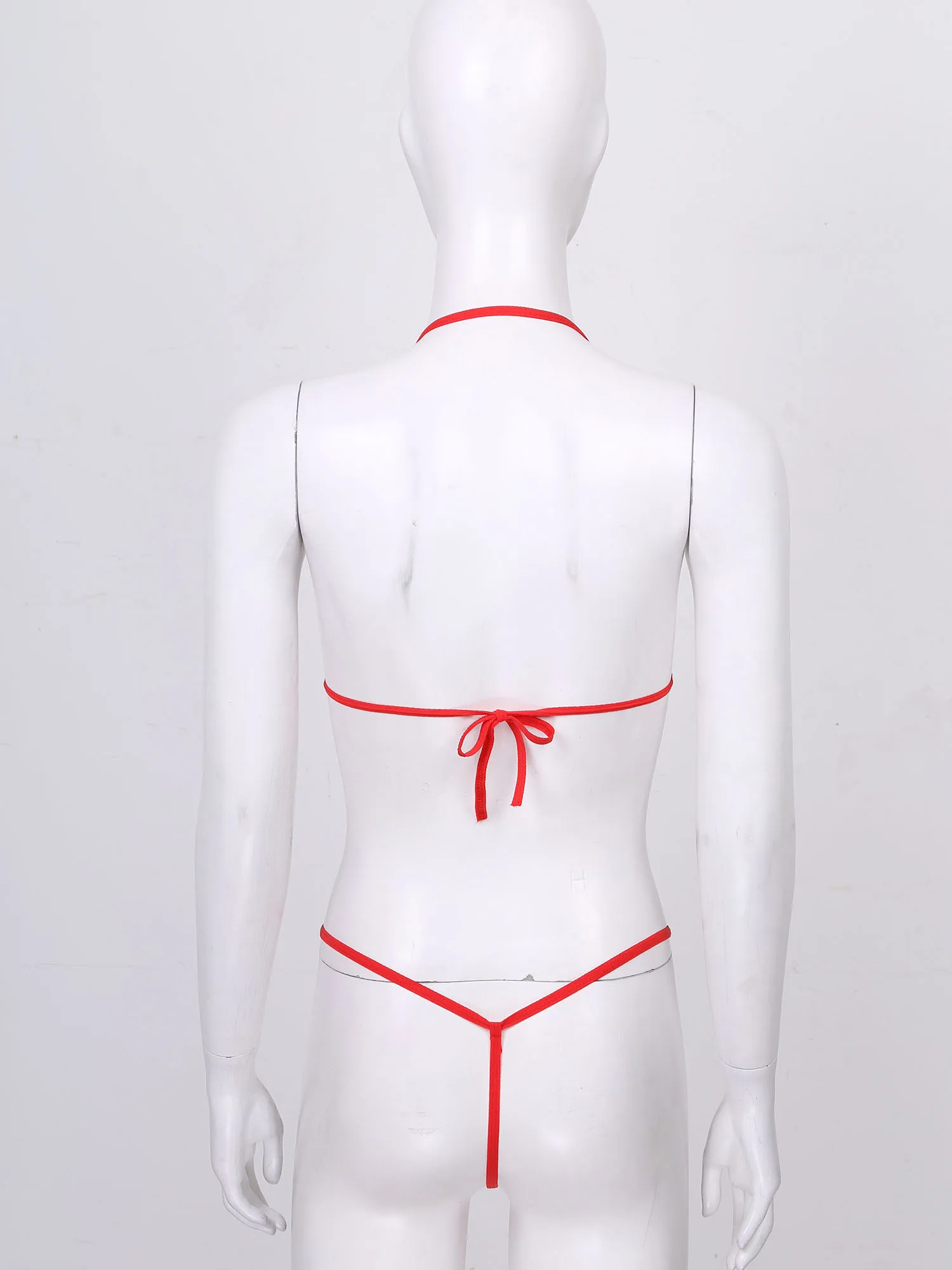 TiaoBug Summer Women Lace Bowknot Lingerie Suit 2Pcs Bikini Set Nightwear  Open Cup Halter Neck Bra With G-String Briefs