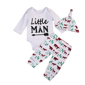 

Newborn Kid Baby Boy 0-24M 3pcs Clothes Jumpsuit Romper Long Pants Hat Outfit Set