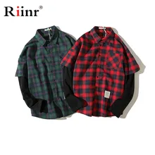 Riinr, модные брендовые мужские клетчатые рубашки, осень, весна, новинка, Мужская Уличная трендовая Повседневная рубашка с отворотом, мужская рубашка с длинными рукавами, топы