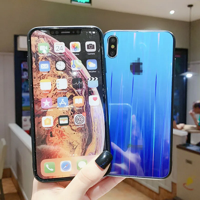 Роскошный стеклянный чехол для телефона aurora для iPhone 11 pro max с логотипом карамельного цвета, закаленное стекло для iPhone 8 7 6 6s 7Plus XR XS max