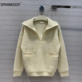 

SPENNEOOY Cashmere Knitting Pullovers Women Designer Brand Autumn Winter Casual Loose Solid Sweater Jumper
