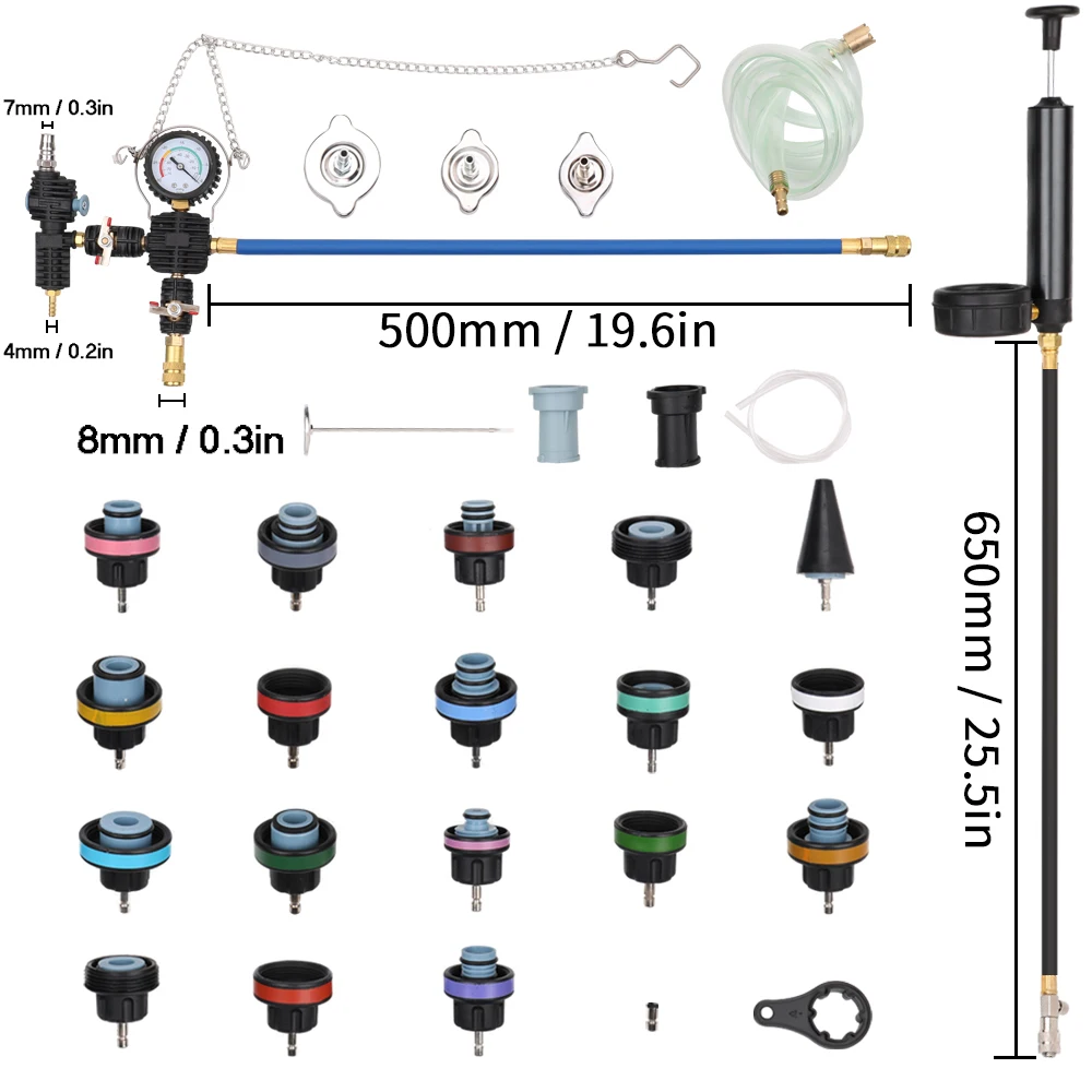 

28pcs Universal Radiator Pressure Tester Water Tank Leak Detector Vacuum Type Cooling System Test Detector Kits