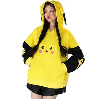 

Japan Cartoon Anime Pokemon Pikachu Coat Top Autumn Winter Secondary Element Lovely Pikachu Ears Dressing Hood Fleece Jacket