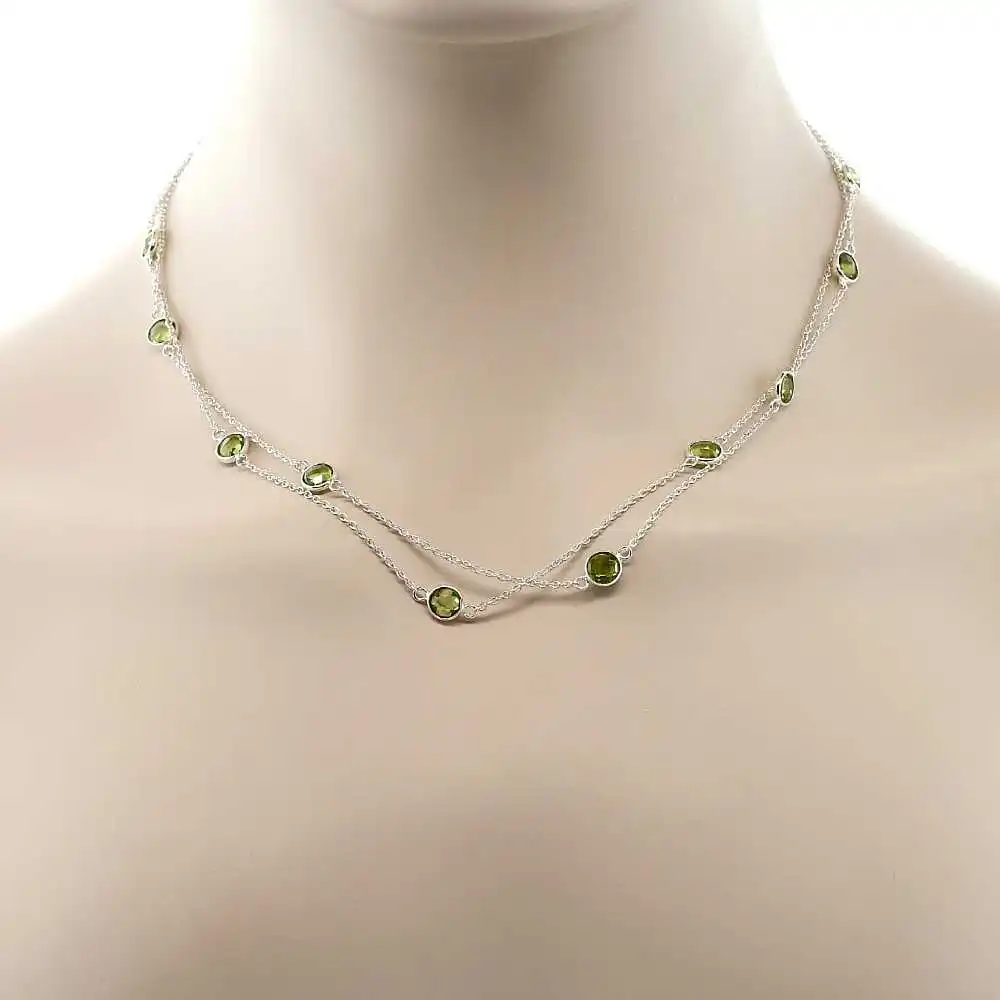 GemStoneKing 110,00 Ct Твердые 925 пробы серебряные ювелирные изделия зеленое ожерелье из перидота для женщин 36 дюймов