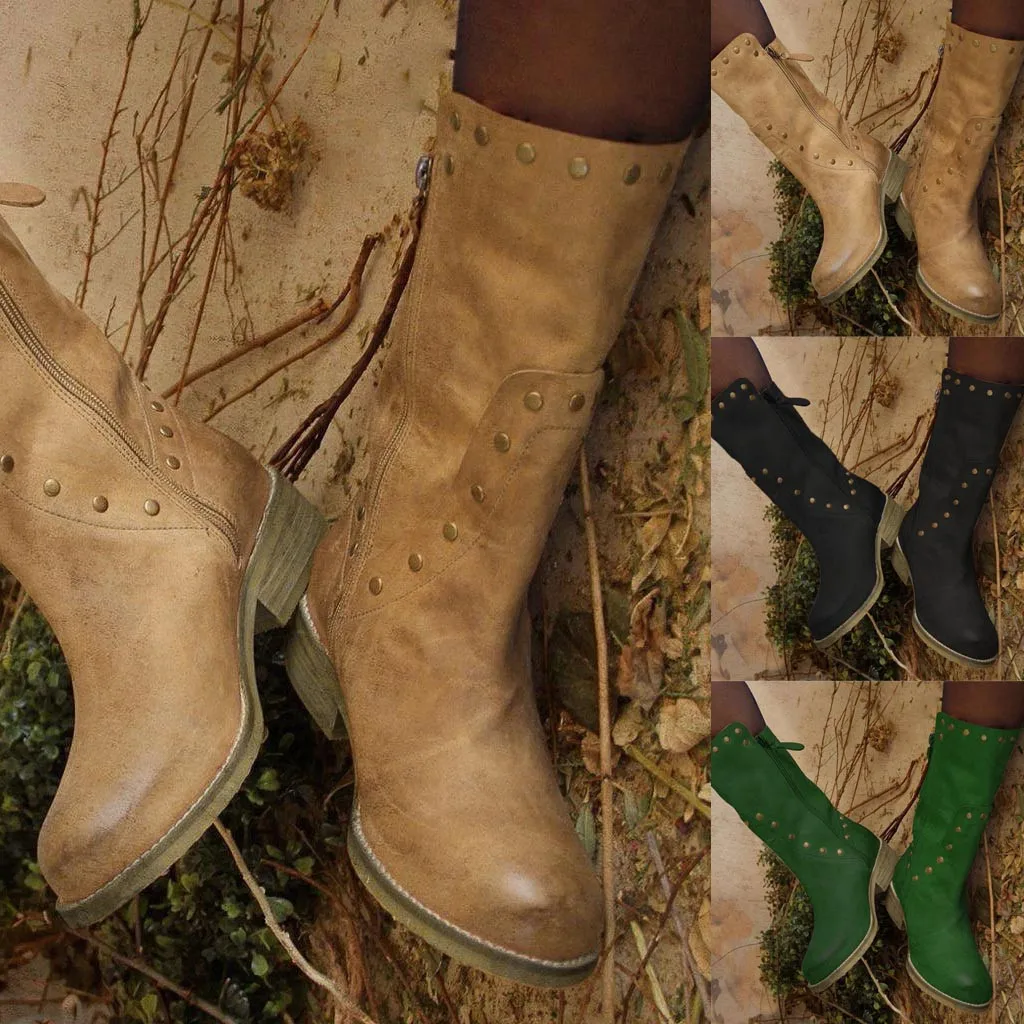 Г. Новые весенне-зимние женские полусапожки для отдыха в римском стиле, большие размеры, без шнуровки, на среднем квадратном каблуке ковбойские байкерские сапоги женская обувь# O22