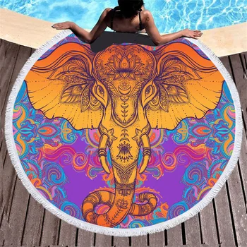 

ONGLYP Round Beach Towel Bohemian Elephant Beach Towel Blanket Tapestry Wall Hanging Yoga Mat Tablecloth Picnic Mat Home Decor