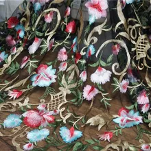 Изысканное свадебное Тюлевое цветочное кружевное полотно с вышивкой, розовое, синее, Золотое проводное кружево для штор, одежда из ткани, сделай сам, шитье 91*130 см