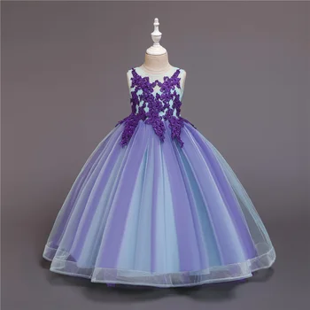 

Shiny Toddler Big Girl Flower Embroidery Bare Back Princess Cotton Birthday Party Dress