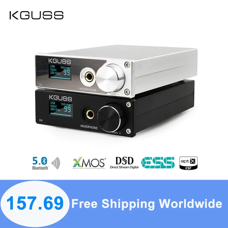 KGUSS D6 USB DAC XMOS ES9018K2M аудио декодер Dsd Bluetooth Csr8675 5 0 Apt-X усилитель для наушников |