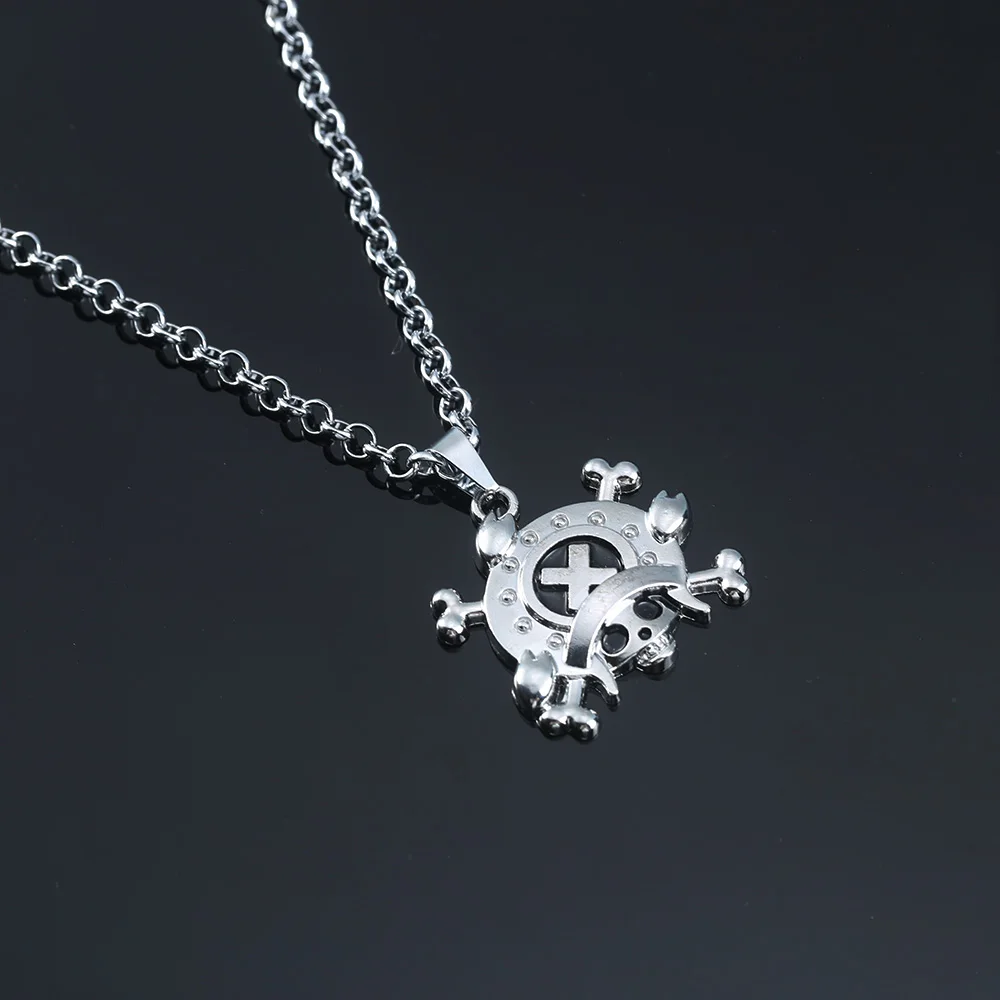 Anime One Piece Metal Necklace Luffy Ace Pirate Skull Hat Pendant Chain Choker Man Cartoon Necklaces Charm Jewelry Collar Gift