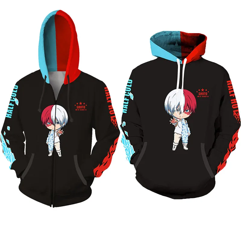 2020 Anime Todoroki Shouto Hoodies My Hero Academia Cosplay Sweatshirt Hooded Zipper Jacket Unisex Sweater0 (1)