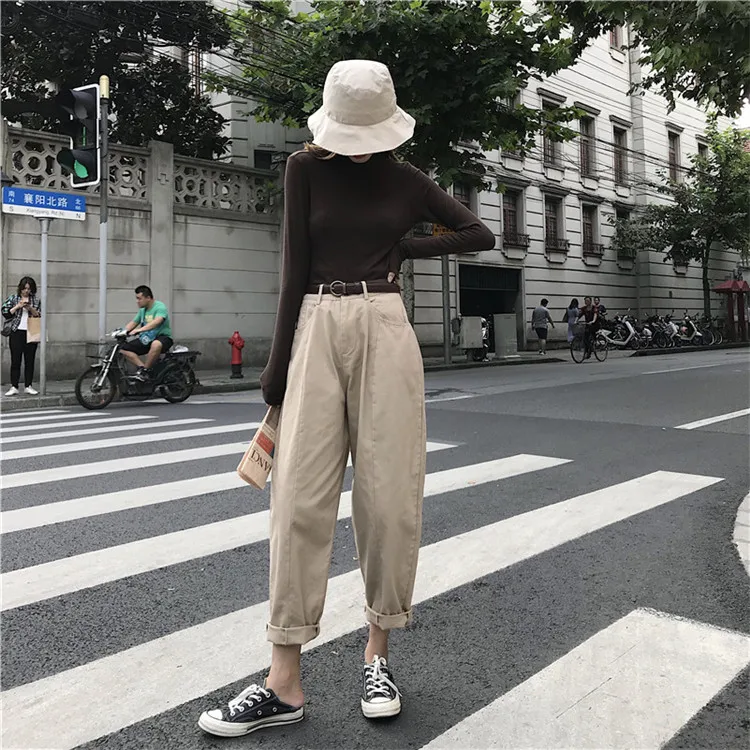 Джинсы женские Kawaii милые универсальные простые Harajuku уличная мода повседневные с высокой талией свободные джинсовые женские брюки шикарные