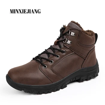 

New winter super warm men's ankle boots leather men's boots non-slip plush snow boots men's outdoor lace boots size 39-46