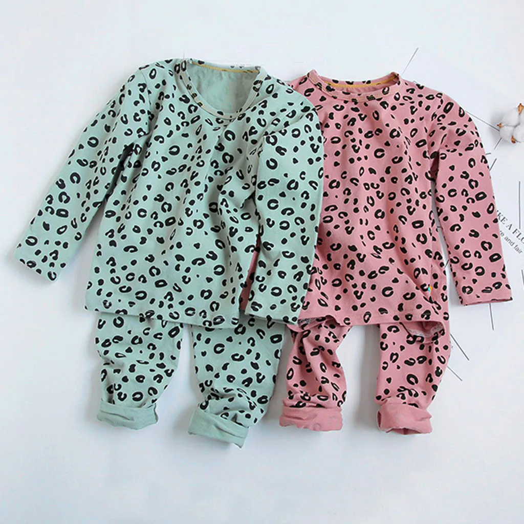 Модный детский комплект; топы с длинными рукавами для маленьких девочек; Детские леопардовые штаны; пижамы; одежда для сна; conjunto infantil menina