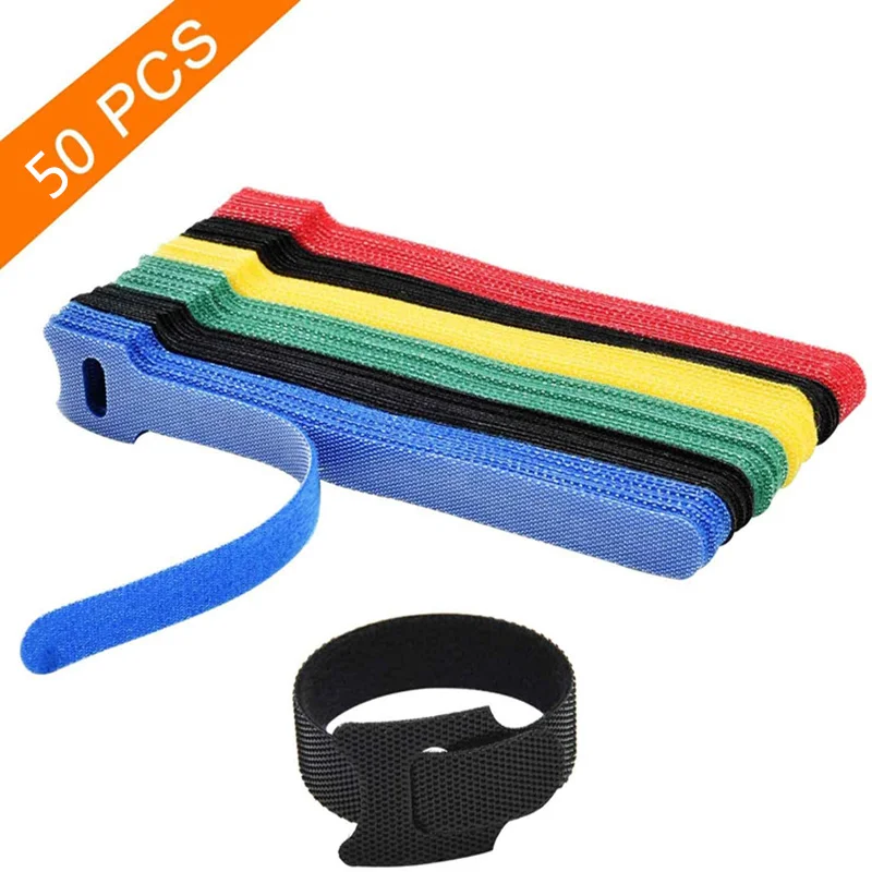 

50PCS Reusable Fastening Cable Ties, 6-Inch Adjustable Cord Ties, Microfiber Hook Loop Cords Management Wire Organizer Wraps