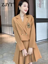 

Elegant Ladies Office Two Piece Sets Womens Outfits 2022 New Spring Designer Embroidery Cropped Blazer with Skirt Dress Suits