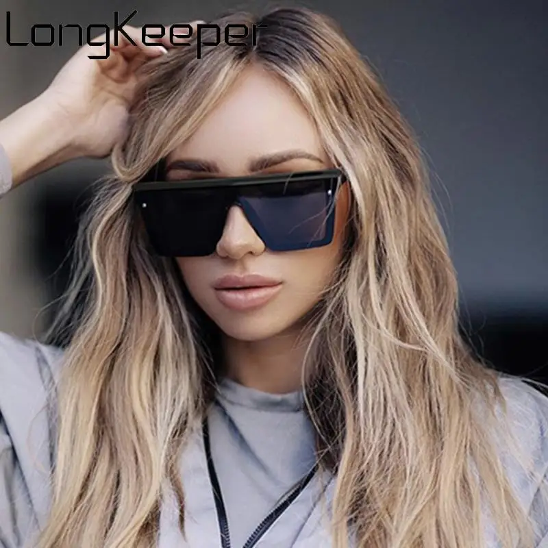 

LongKeeper Oversized Sunglasses Women Luxury Brand Trendy Flat Top Sun Glasses Men Gradient One Piece Lens Eyewear Gafas UV400