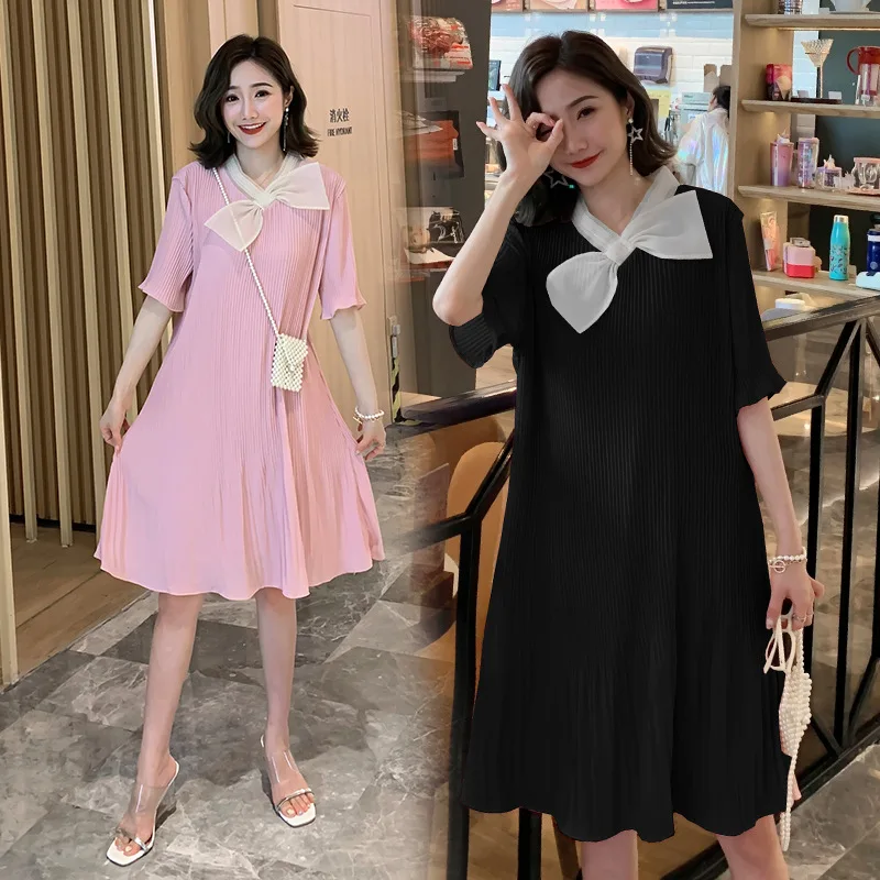 

Photo Shoot 2019 New Style Summer Mid-length Loose-Fit Pleated Chiffon Bow Organza Freaky Large Size Dress
