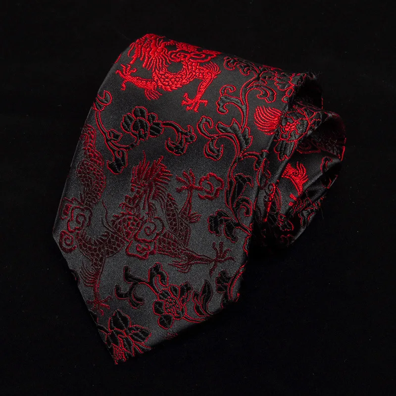 Роскошное мужское платье 9 см великолепный Национальный Ветер Красный китайский Дракон узор жаккард шафер жениха свадебный шелковый галстук - Цвет: A2515