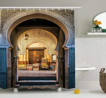

Moroccan Shower Curtain Typical Moroccan Door Old Medina Historical Bathroom Entrance Inches Mediterranean Photo Set Blue Arch