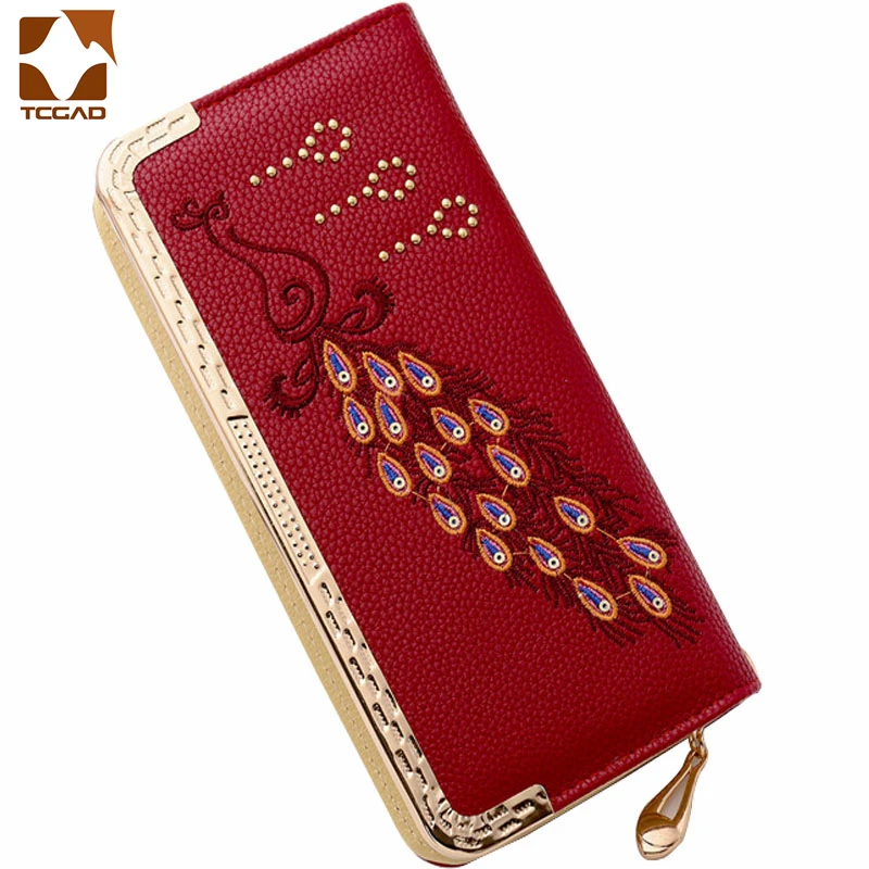 Women's wallet PU peacock-clutch Embroidery long wallet Clutch female with mobile pocket Card holder luxury wallets for women Women's wallet PU peacock-clutch Embroidery long wallet Clutch female with mobile pocket Card holder luxury wallets for women