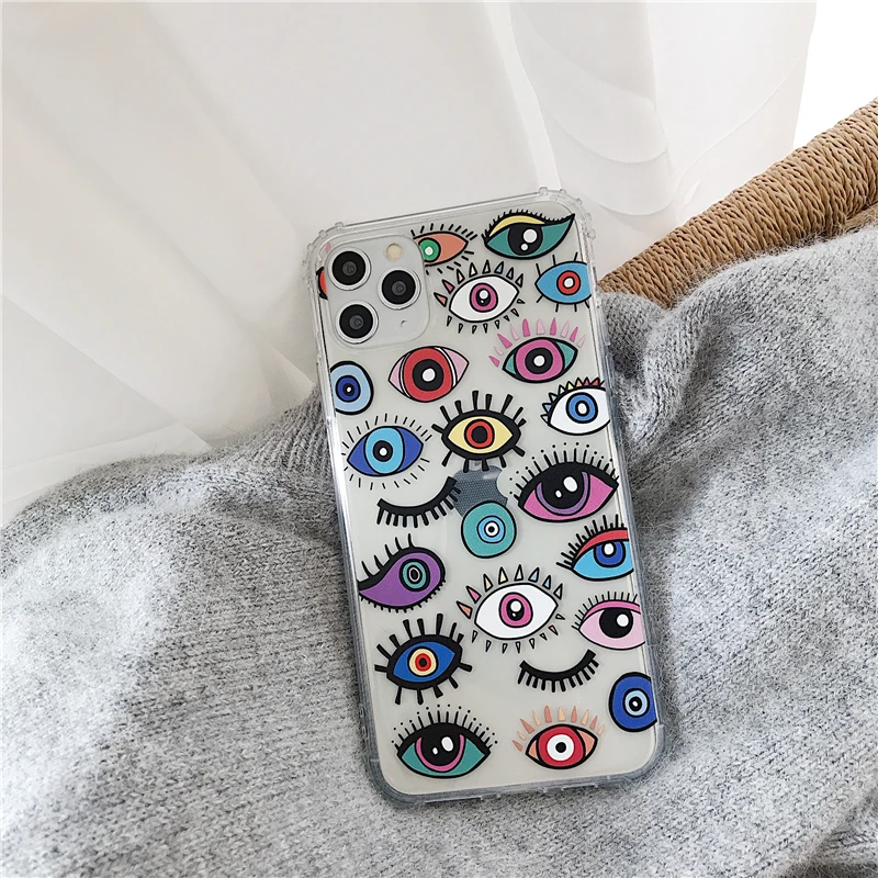 

Cute clear Personality eye Anti-fall Couples Phone Cover Case For Iphone X 11 pro Xs Max Xr 10 8 7 Plus Luxury Soft Coque Fundas