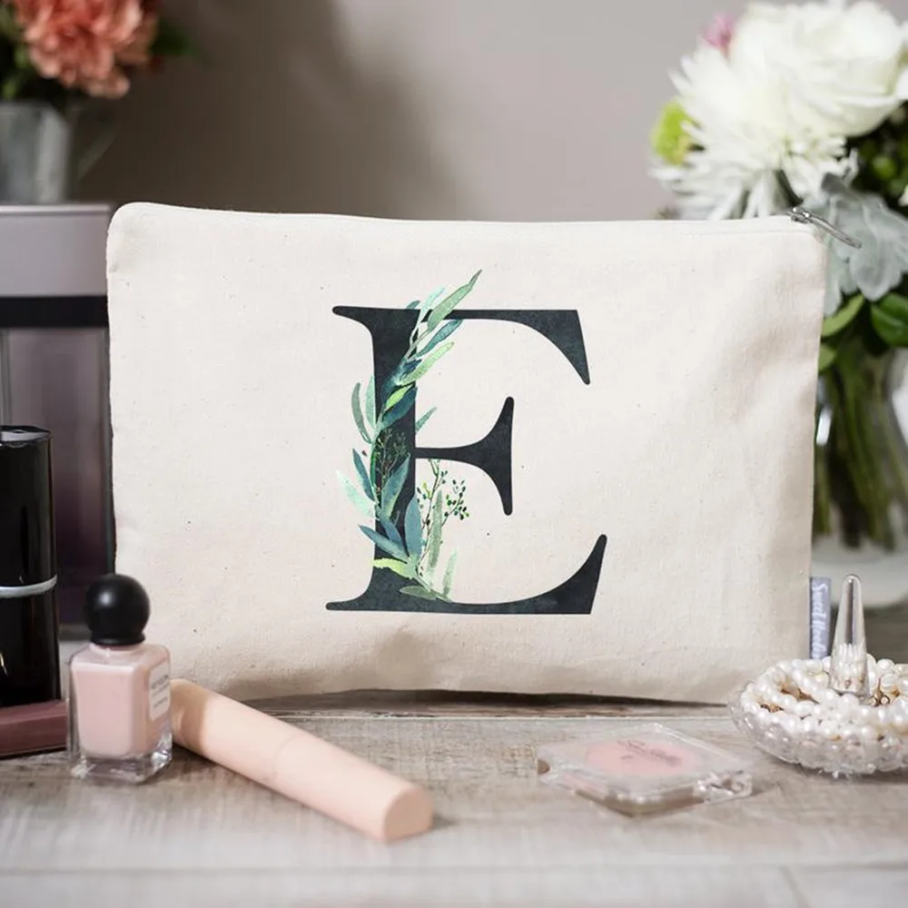 

Bride Printed Letters Makeup Bag custom greenery Toiletry Storage Bags Cosmetic Purse Bridesmaid Make Up bag Organizer Bag pouch