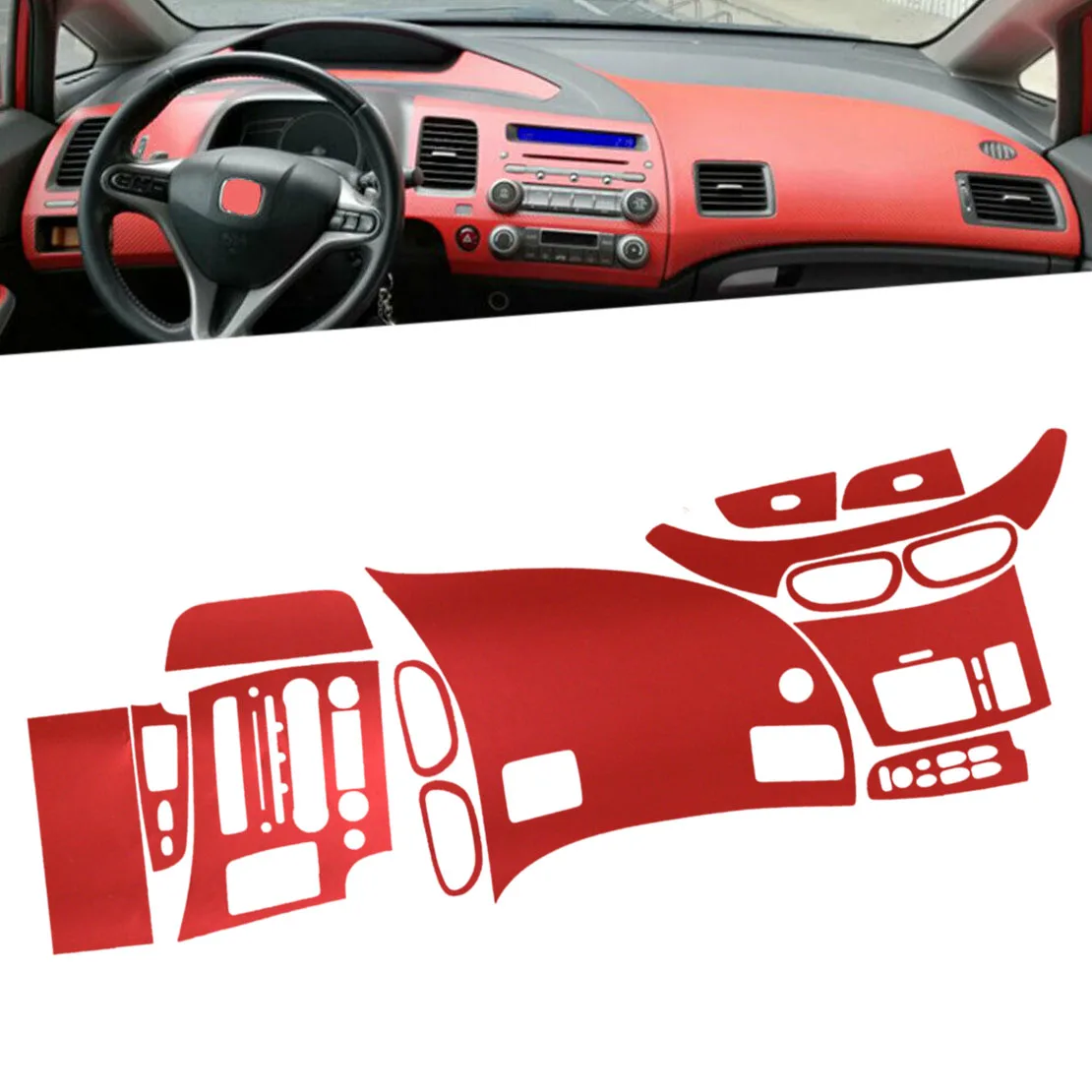 DWCX PVC Red Dashboard Sticker Interior Center Console Vinyl Film Dash Board Panel Wrap Decor fit for Honda Civic 2006-2010 2011
