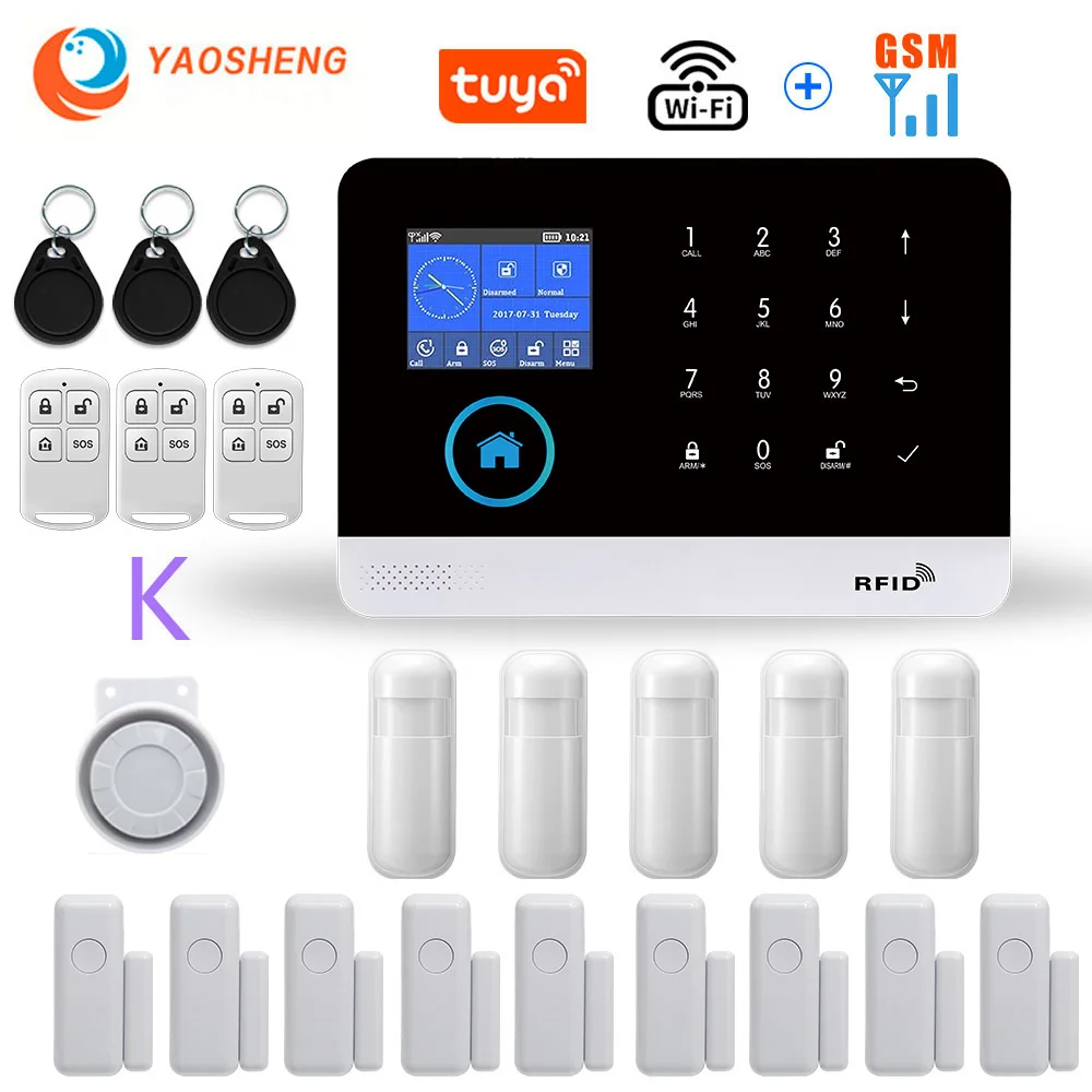 Wi fi sem fio gsm sistema de alarme de segurança em casa para tuya smart life app com sensor de movimento presente sos compatível com alexa & google