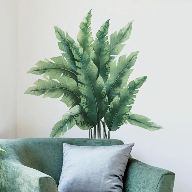 Green Vegetation Large Leaves Wall Stickers Creative Home Decoration Removable Vinyl Mural Decals | Дом и сад