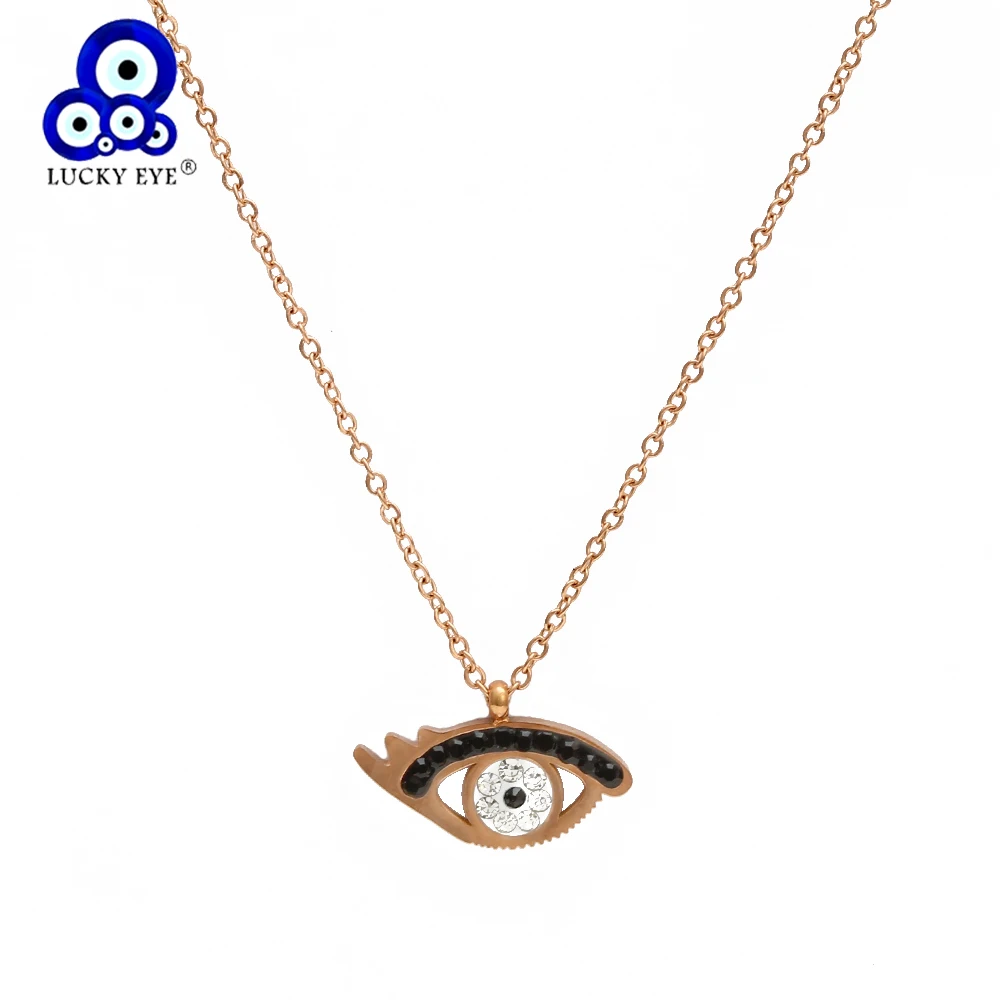 

Lucky Eye Micro Pave Pendant Necklace Rose Gold Chain Turkish Evil Eye Charm Necklace Fashion Jewelry for Women Female EY6484
