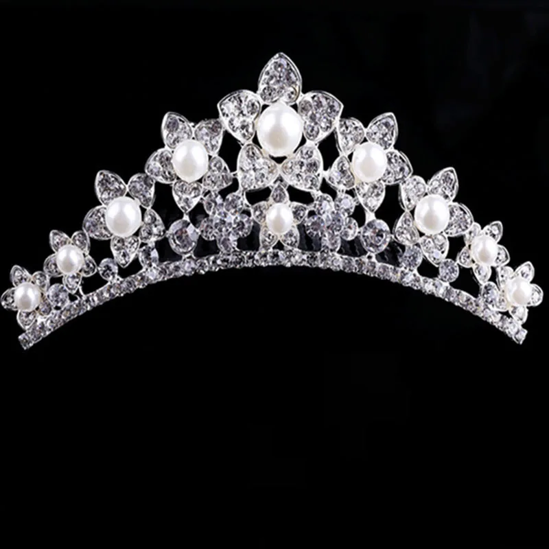 Корейская модная с кристаллами и жемчугом тиара корона принцессы гребни для волос свадебная вуаль украшения для волос аксессуары для невесты детей - Окраска металла: Style 16