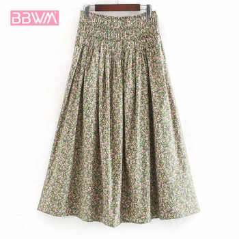 

Elastic Waist Wild Thin Print Women's Skirt Summer Fresh High Waist Harajuku Beach Vacation Female Skirt