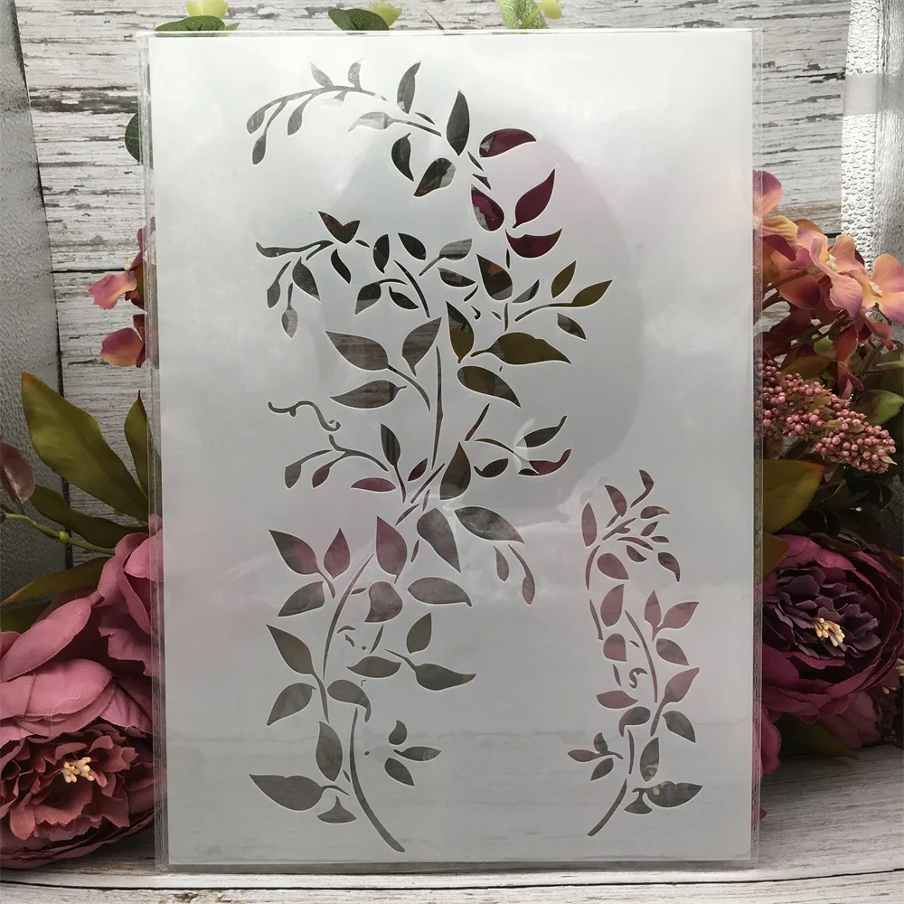 29*21cm A4 Two Leaves DIY Layering Stencils Wall Painting Scrapbook Coloring Embossing Album Decorative Template | Канцтовары для